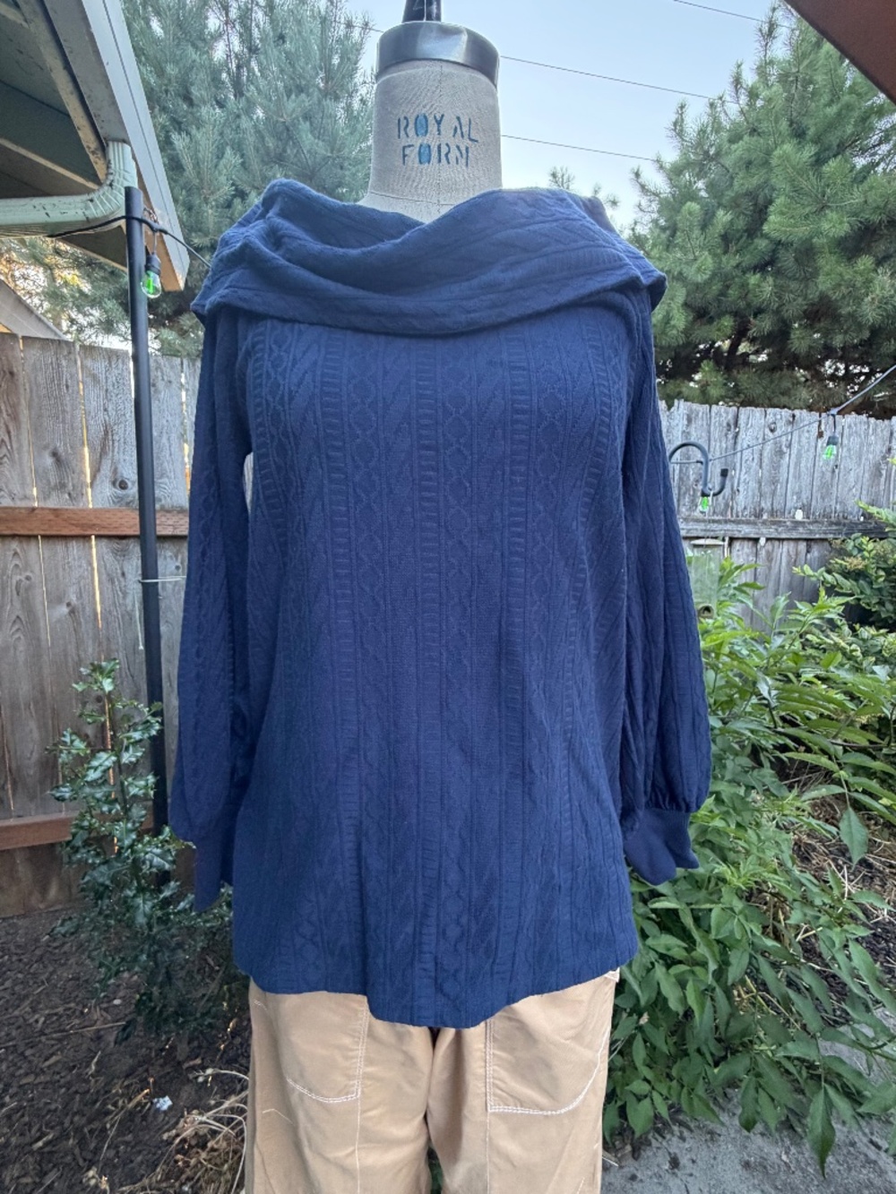Navy Anthropologie Off the Shoulder Knit Sweater